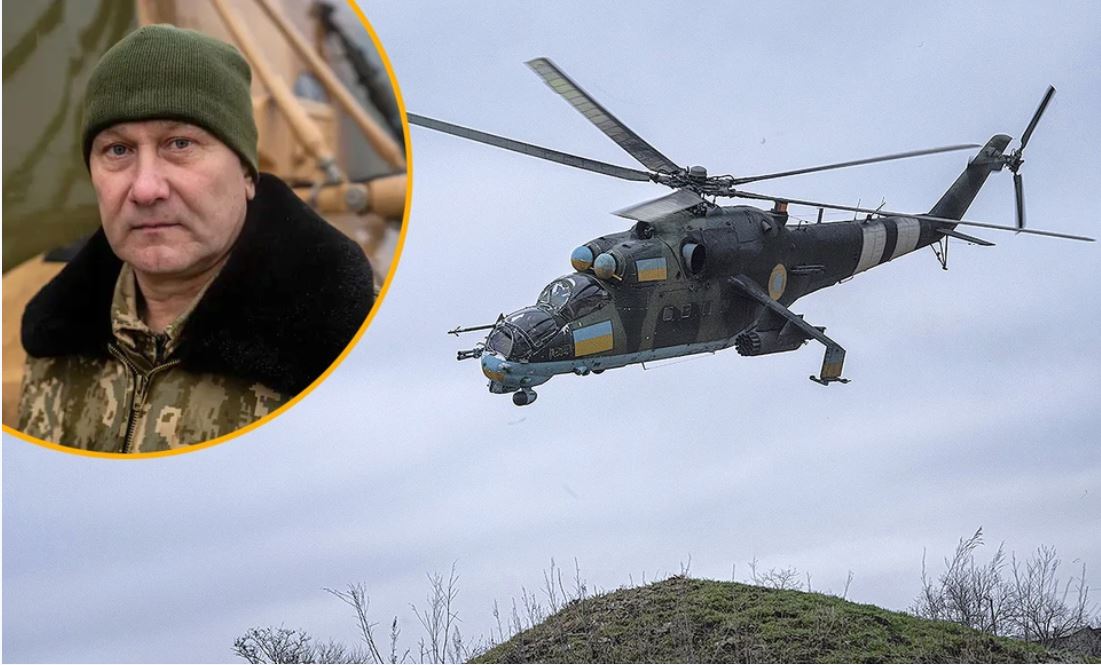 Ukrajinski helikopter, prva žrtev- oboroženega drona...Vir: Telegram