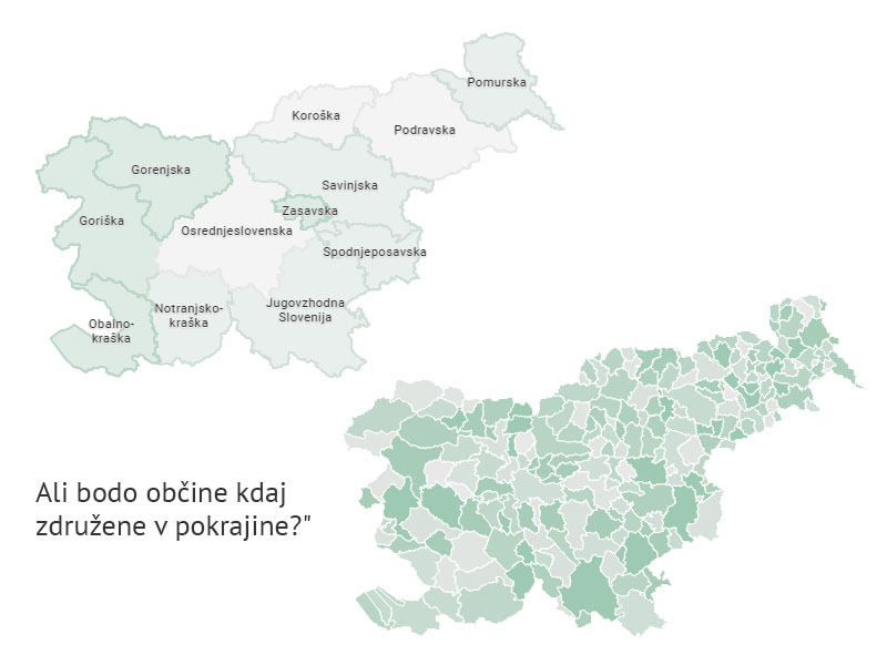 Mapa Slovenije, občine, regije