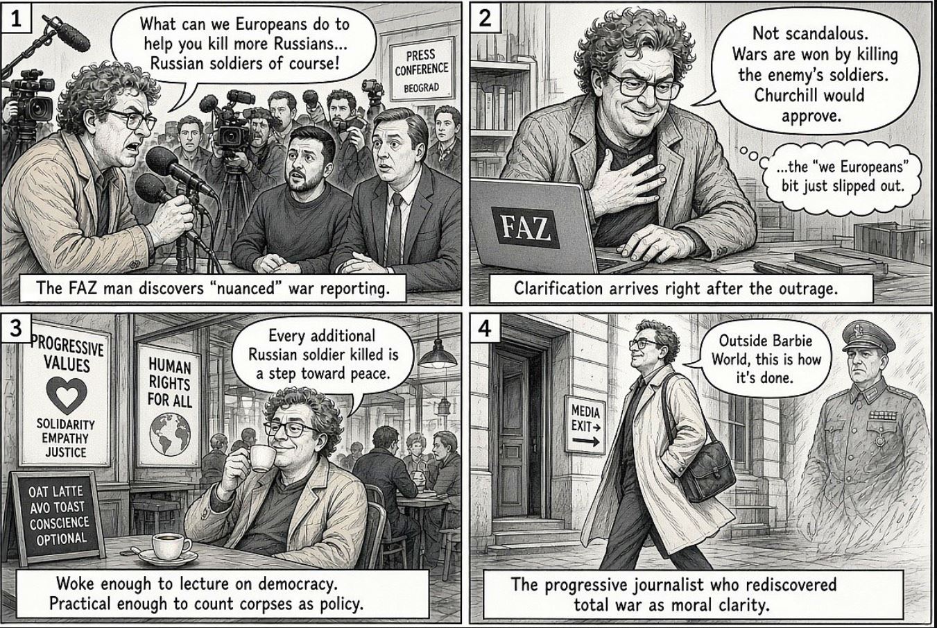 O Martensovi želji po "čim več mrtvih Rusih" nastajajo že stripi...
