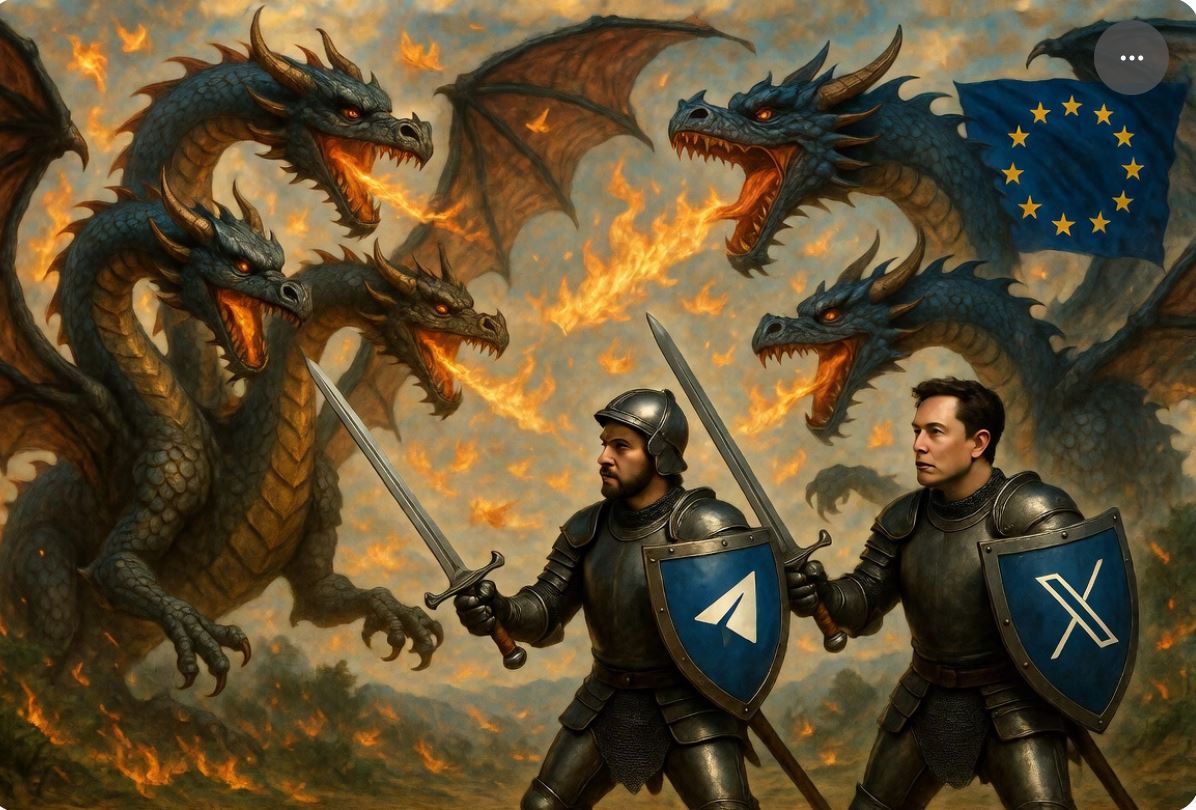 Durov in Musk proti Evropski komisiji. Vir: X, posnetek zaslona Durov in Musk proti Evropski komisiji Vir: Ai