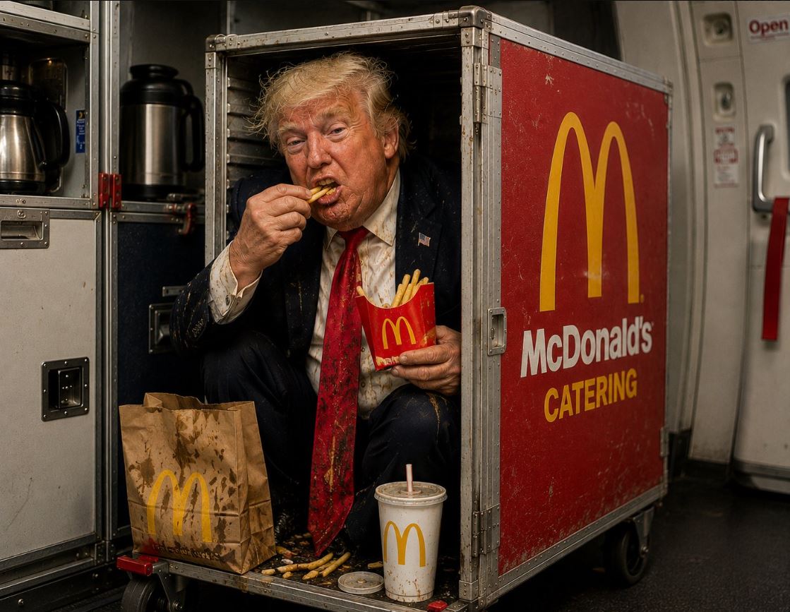 Le nekaj trenutkov po vkrcanju na letalo »Air Force One« v Turčiji je Donald Trump na skrivaj zapustil letalo v tovornjaku za catering in se vkrcal na drugo letalo za Veliko Britanijo. Vir: X, posnetek zaslona