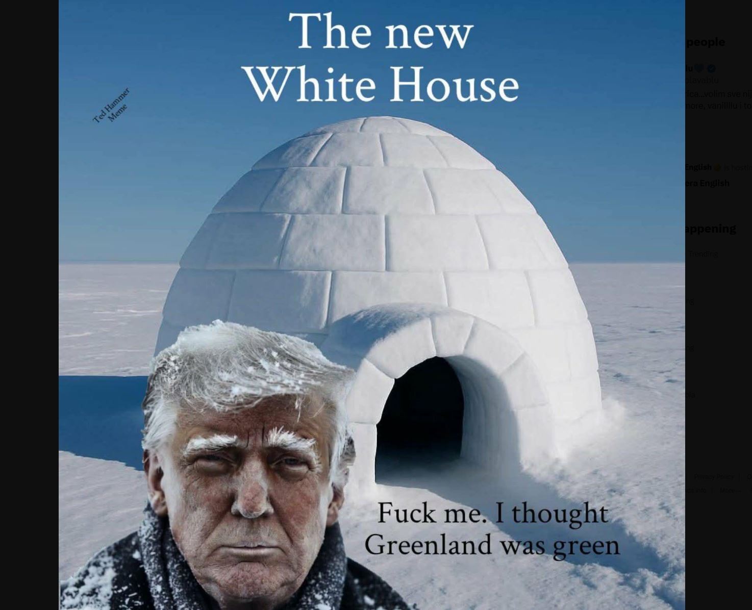 Nova Trumpova Bela hiša - na Grenlandiji. Vir: Posnetek zaslona, X