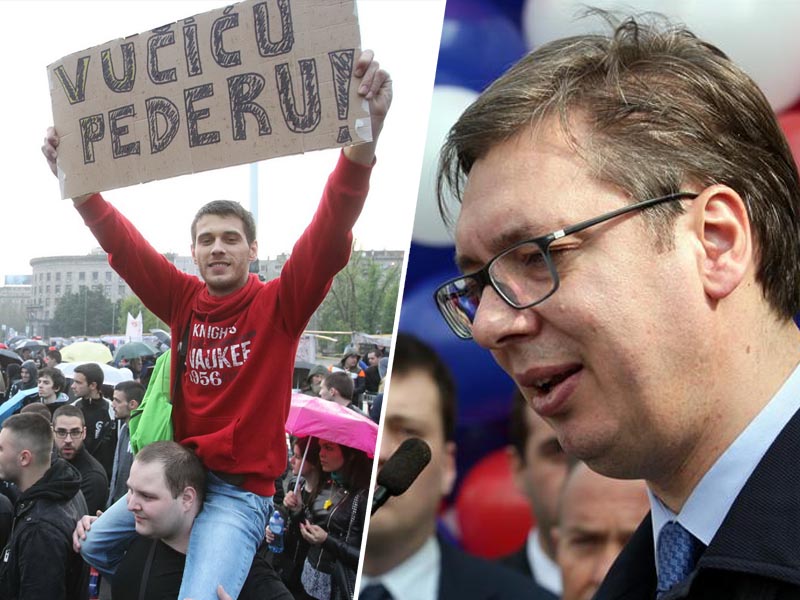 Aleksandar Vučič in demonstrant