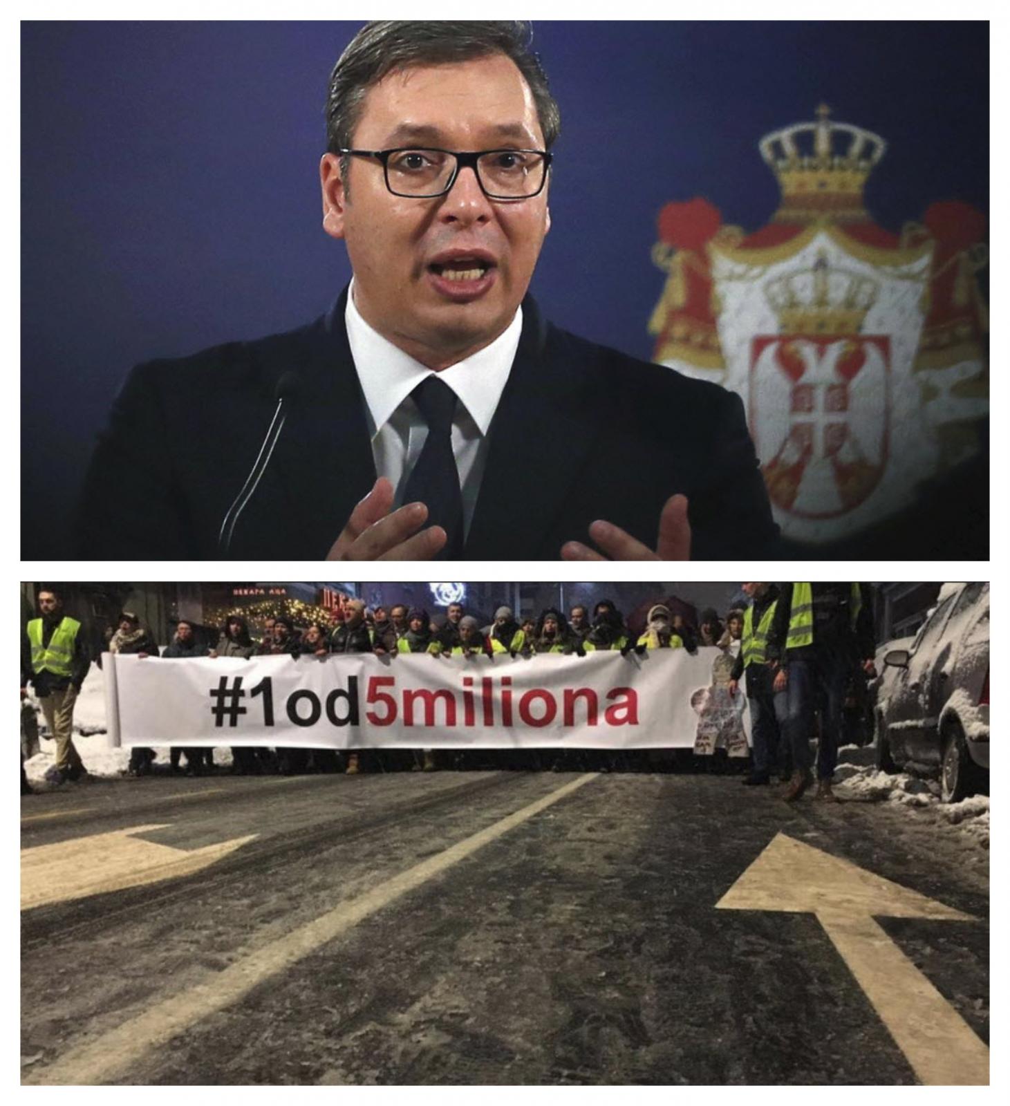 Predsednik Srbije Aleksandar Vučić in nezadovoljno ljudstvo. Vir: Pixsell