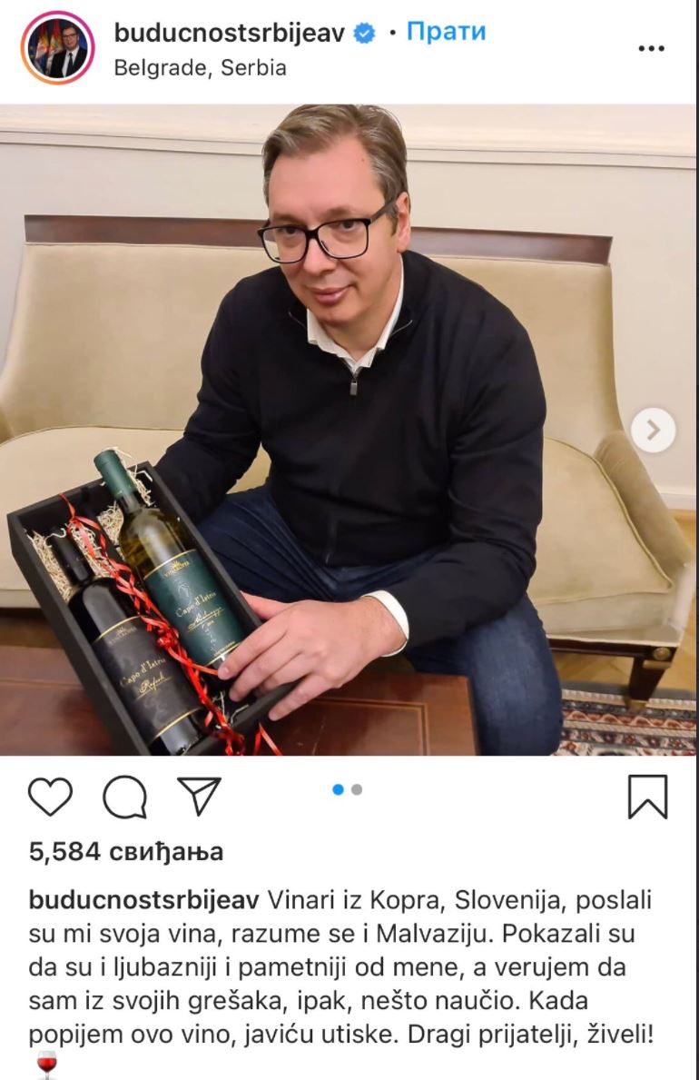Aleksandar Vučić in objava na Instagramu