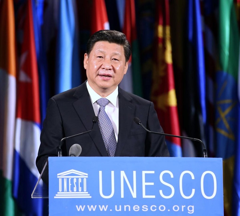 Xi Jinping je imel govor na sedežu Organizacije Združenih narodov za izobraževanje, znanost in kulturo (UNESCO) v Parizu v Franciji, 27. marca 2014. (Xinhua/Yao Dawei)