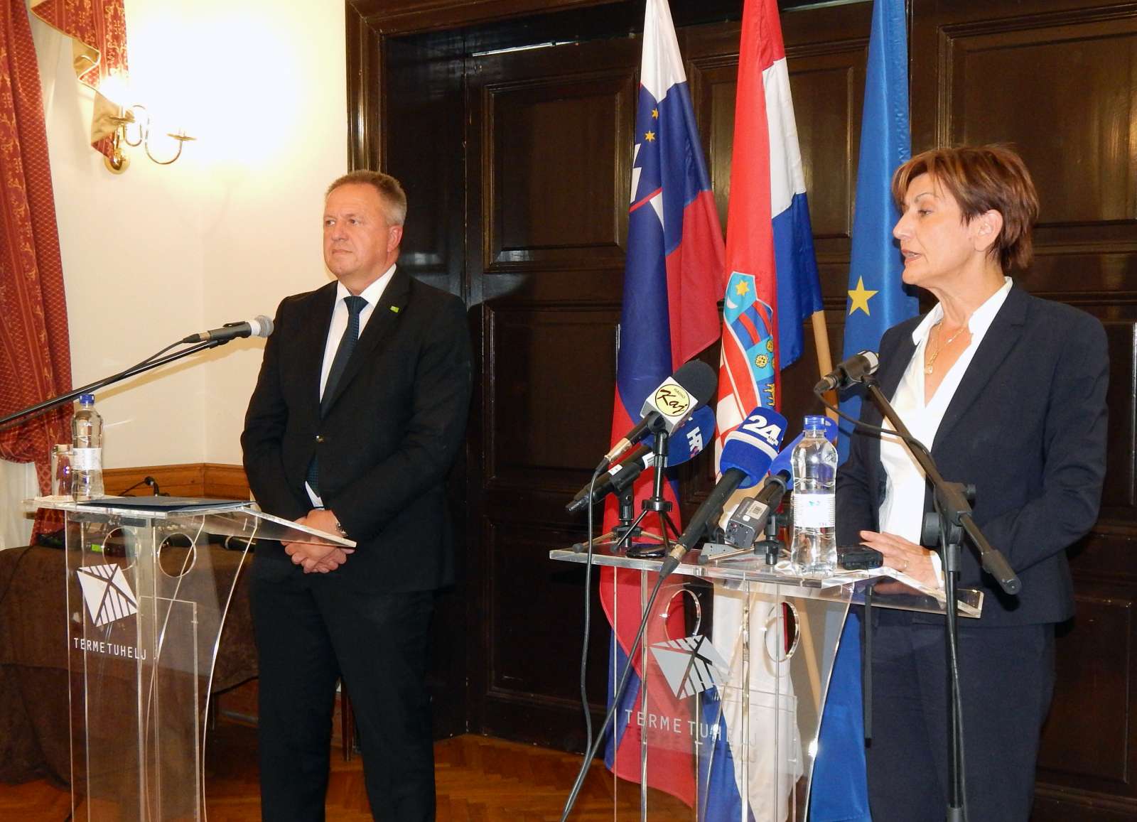 Zdravko Počivalšek in hrvaška podpredsednica Martina Dalić. Foto: STA foto